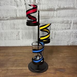 Colorful Swirl Design Shot Glasses With Caddy